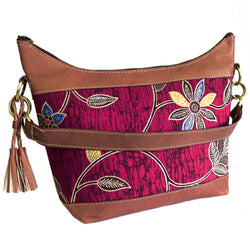 Batik & Leather Bag - Shoulder Bag - Ruby antique-style-buddha-heads ,leather-batik-java-bags