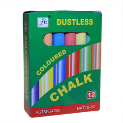 12 Assorted Coloured Dustless Chalks zinc-cans ,retail-blackboards