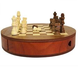 Round Wooden Set with Drawers - 30cm father-s-day ,chess-backgammon-sets