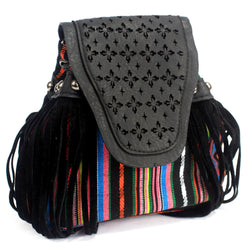 Venetian - Black Stripy With Fringe antique-style-buddha-heads ,italian-style-handbags