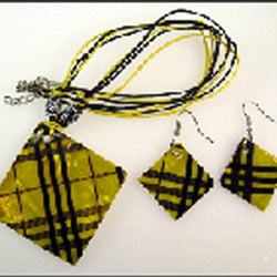 Shell - 2 Piece Set - Diamond - Tartan hand-painted-shell-pendant-earring-set