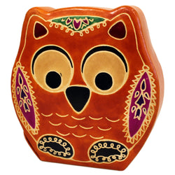 Leather Money Box - Lrg Brown Owl handmade-money-boxes-recycled-leather