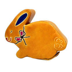 Leather Money Box - Sml Yellow Bunny easter ,handmade-money-boxes-recycled-leather