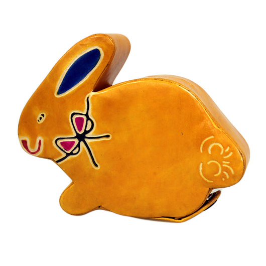 Leather Money Box - Sml Yellow Bunny easter ,handmade-money-boxes-recycled-leather