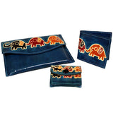 Leather Purse  Set - Elephants - Black purse-wallet-pouch-set-in-leather