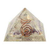 Sm Orgonite Pyramid 25mm Gemchips and Copper antique-style-buddha-heads ,orgonite