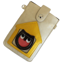 Owl Pouch - White & Yellow owl-pouches-recycled-leather