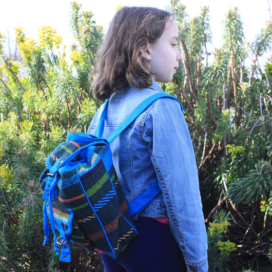 Small Nepali Backpacks - Blue antique-style-buddha-heads ,small-nepali-backpacks