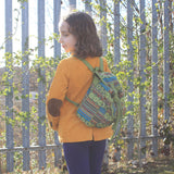 Small Nepali Backpacks - Blue antique-style-buddha-heads ,small-nepali-backpacks