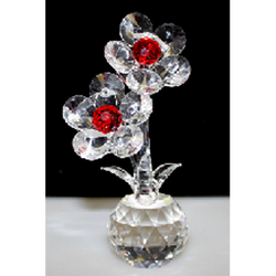 Two Crystal Flowers on Crystal (Red) crystal-flowers-and-lotus ,valentine-s-day