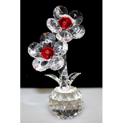 Two Crystal Flowers on Crystal (Red) crystal-flowers-and-lotus ,valentine-s-day