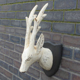Whitewash Straight Horn Deer Head antique-style-buddha-heads ,wooden-carved-deer-heads