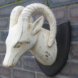 Whitewash Straight Horn Deer Head antique-style-buddha-heads ,wooden-carved-deer-heads