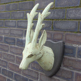 Whitewash Straight Horn Deer Head antique-style-buddha-heads ,wooden-carved-deer-heads