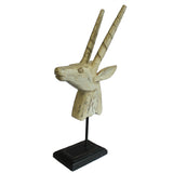 Whitewash Straight Horn Deer Head antique-style-buddha-heads ,wooden-carved-deer-heads