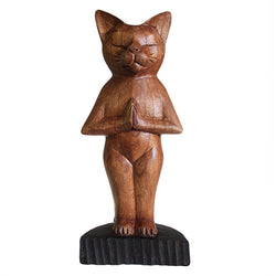 Handcarved Yoga Cats - Standing antique-style-buddha-heads ,wooden-yoga-cats