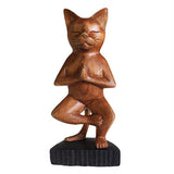 Handcarved Yoga Cats - Standing antique-style-buddha-heads ,wooden-yoga-cats